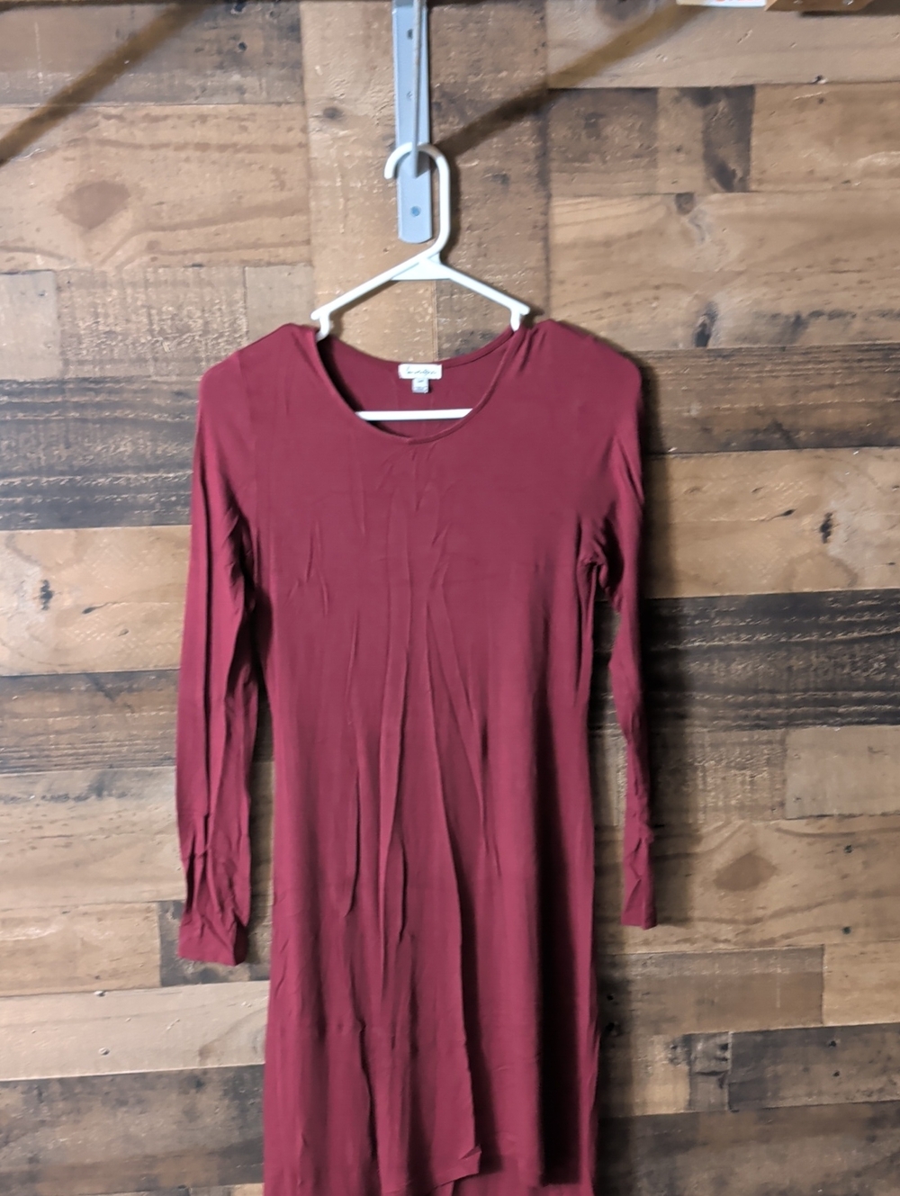 love, Fire Long Sleeve Scoop Neck Dress in Burgundy